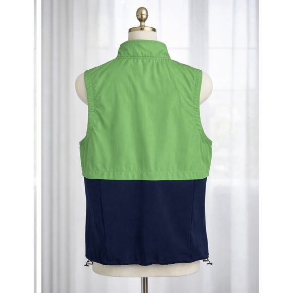 LRL Ralph Lauren Active Fleece Vest Green Navy Full Zip Draw Cord Hem Size M - Picture 3 of 14